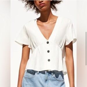 Zara white boxy button up top